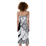 White And Black Leo Sign Print Slim Fit Midi Cami Dress