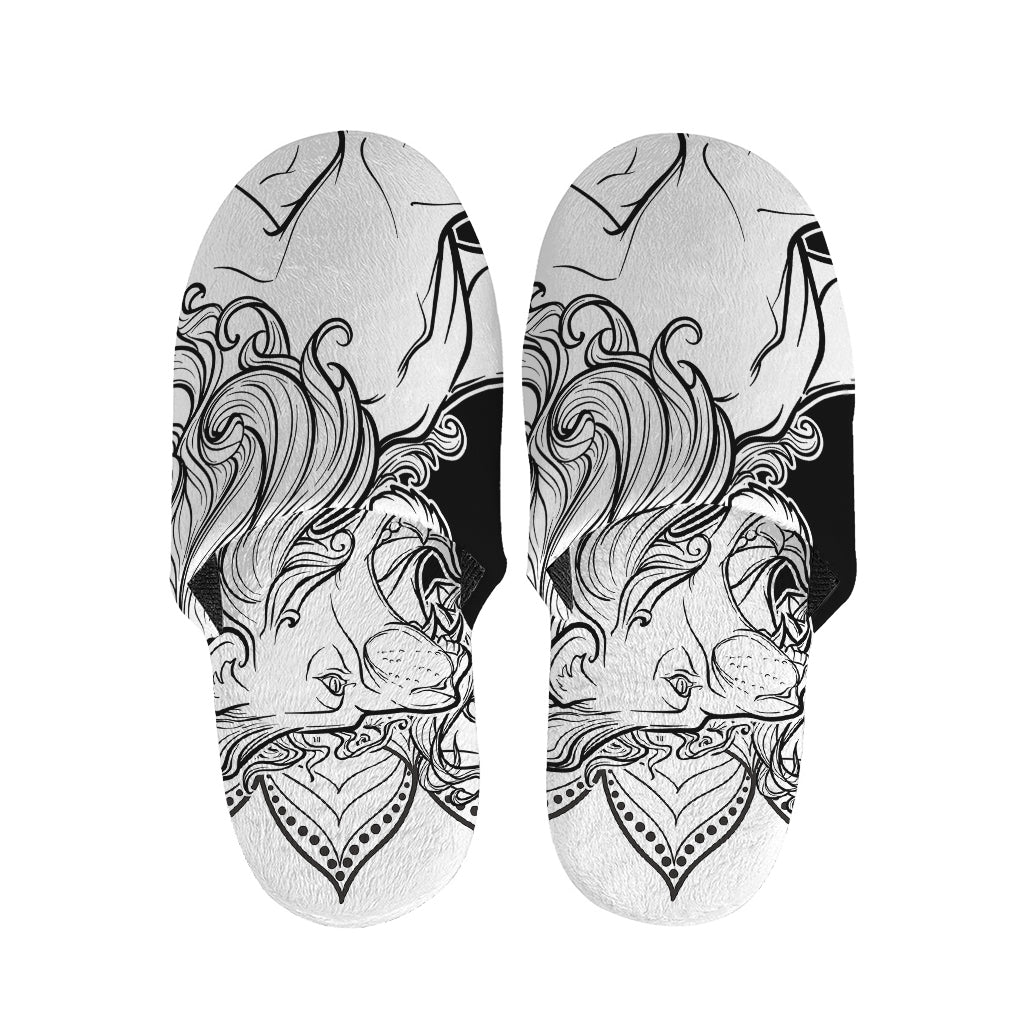 White And Black Leo Sign Print Slippers