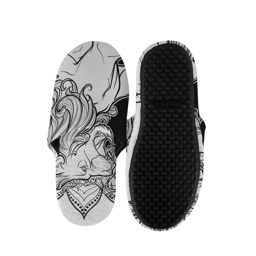 White And Black Leo Sign Print Slippers