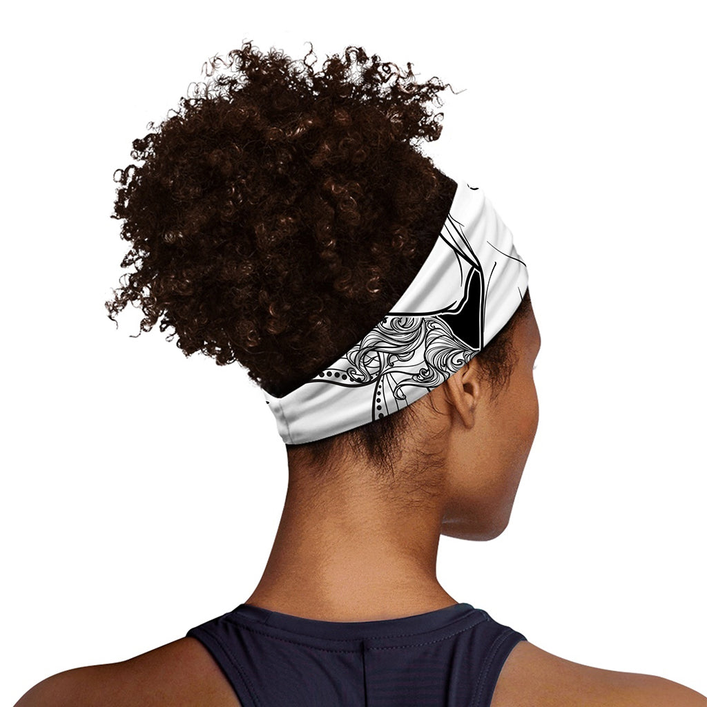 White And Black Leo Sign Print Sports Headband