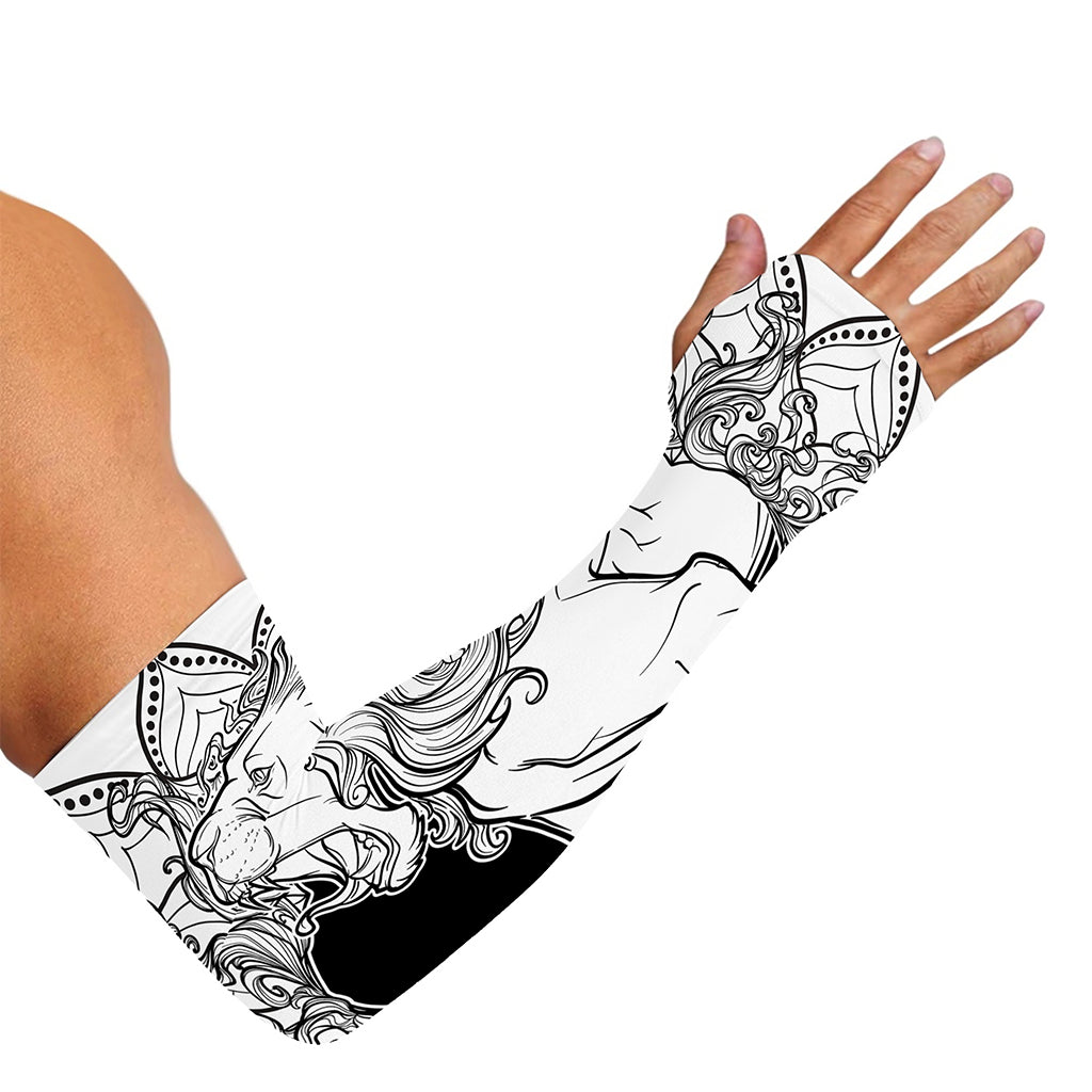 White And Black Leo Sign Print Sun Protection Arm Sleeves