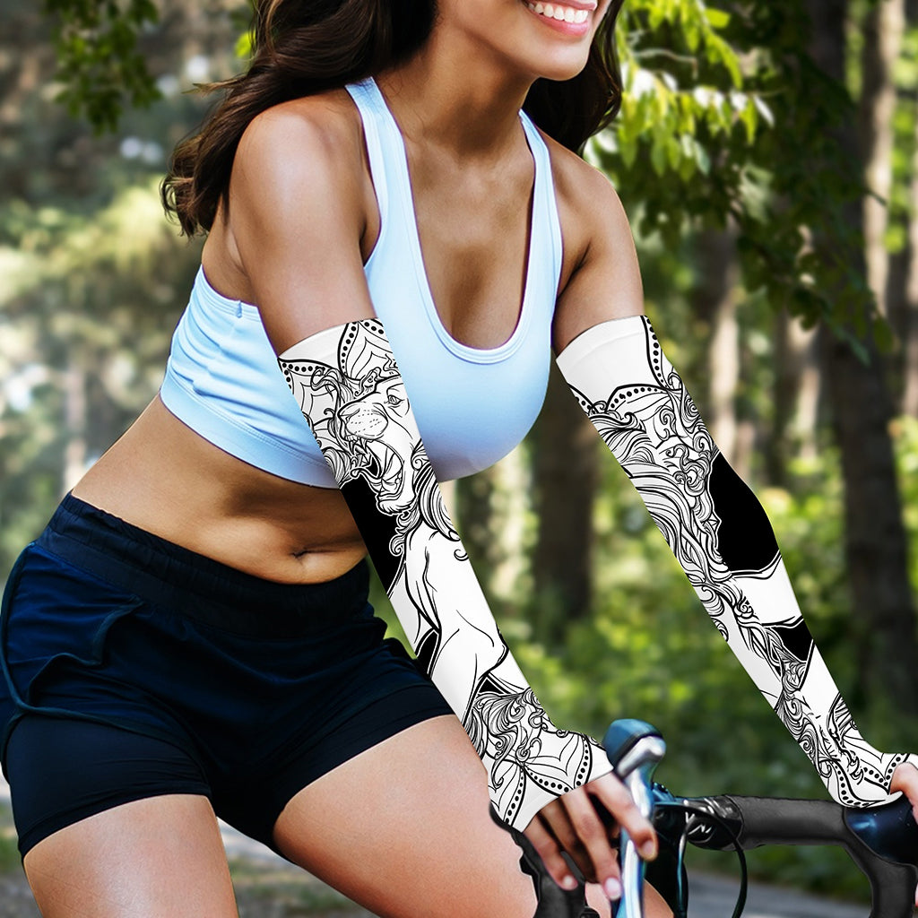 White And Black Leo Sign Print Sun Protection Arm Sleeves