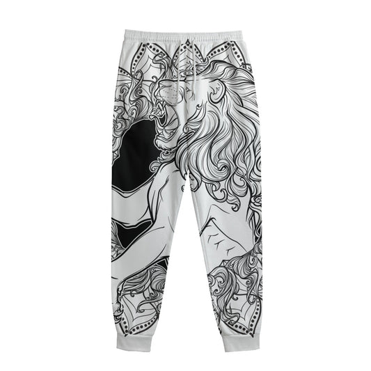 White And Black Leo Sign Print Sweatpants