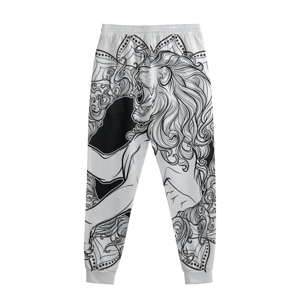 White And Black Leo Sign Print Sweatpants