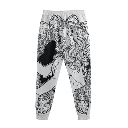 White And Black Leo Sign Print Sweatpants