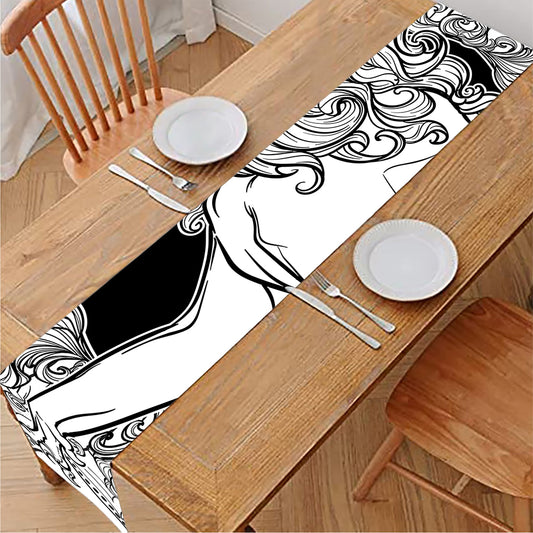 White And Black Leo Sign Print Table Runner