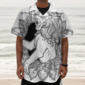 White And Black Leo Sign Print Textured Short Sleeve Shirt