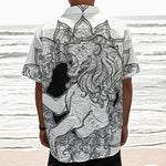 White And Black Leo Sign Print Textured Short Sleeve Shirt