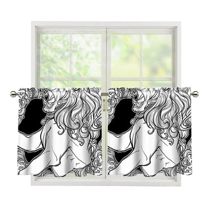 White And Black Leo Sign Print Tier Curtains