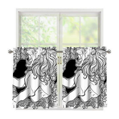 White And Black Leo Sign Print Tier Curtains
