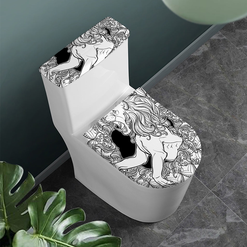 White And Black Leo Sign Print Toilet Lid And Tank Cover Set