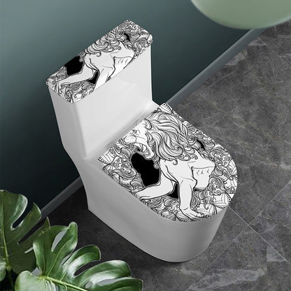 White And Black Leo Sign Print Toilet Lid And Tank Cover Set