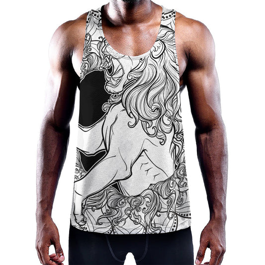 White And Black Leo Sign Print Training Tank Top