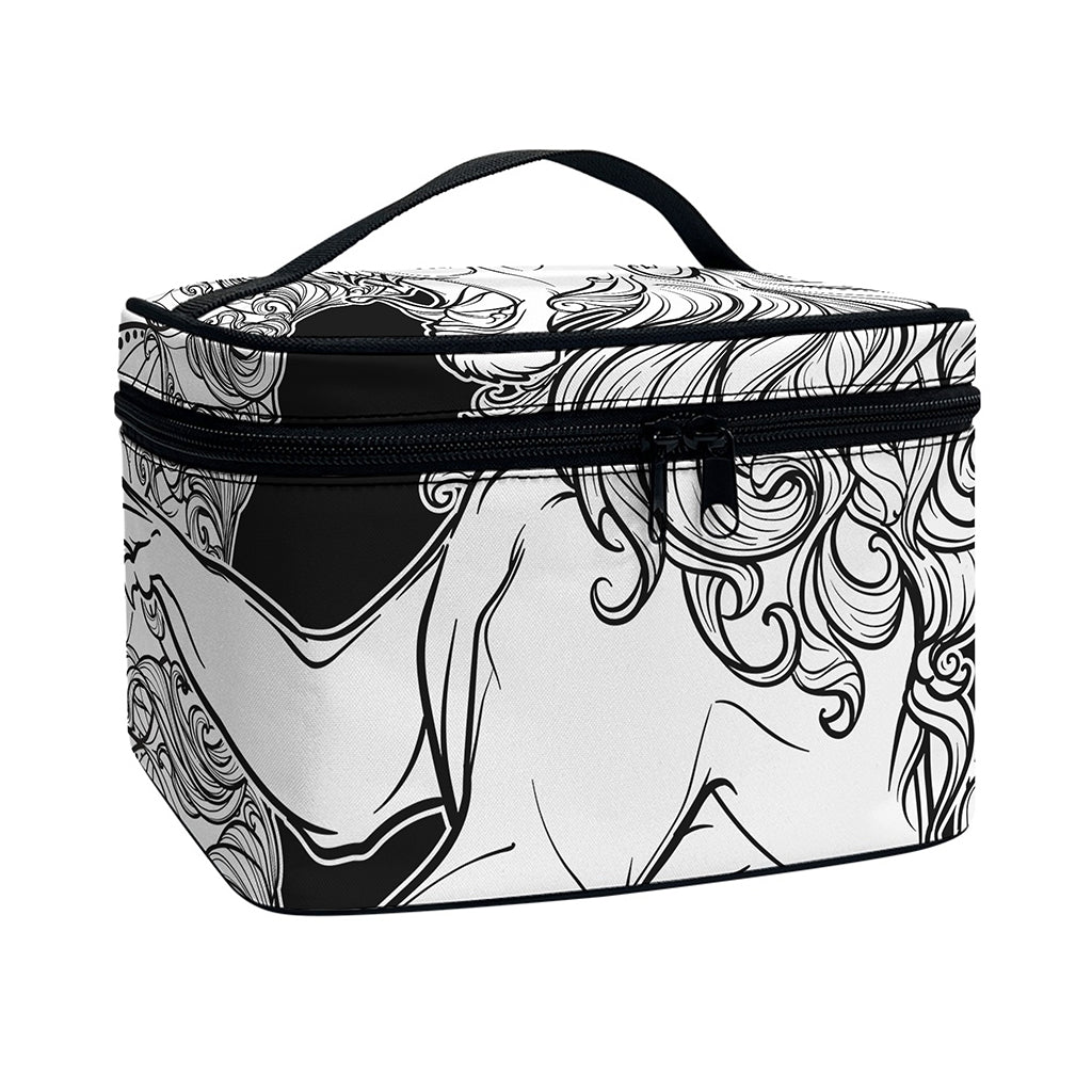 White And Black Leo Sign Print Travel Makeup Bag