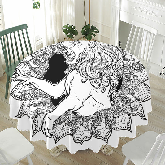 White And Black Leo Sign Print Waterproof Round Tablecloth