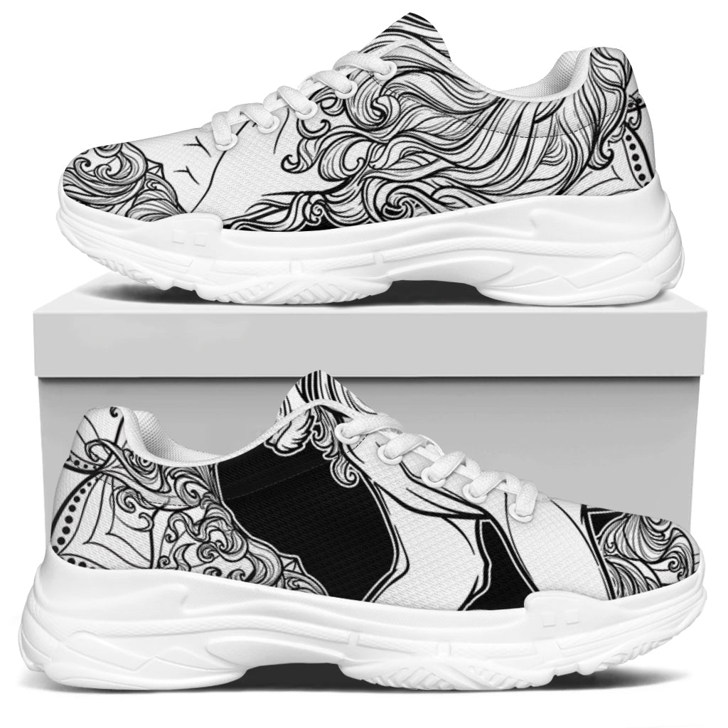 White And Black Leo Sign Print White Chunky Shoes