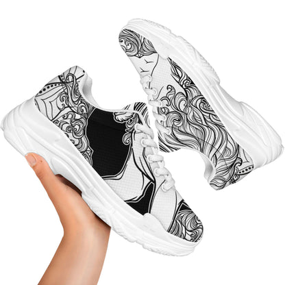White And Black Leo Sign Print White Chunky Shoes