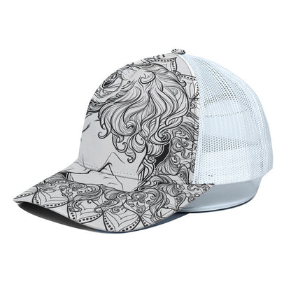White And Black Leo Sign Print White Mesh Trucker Cap