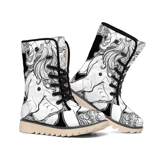 White And Black Leo Sign Print Winter Boots
