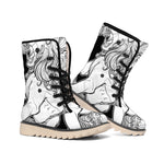 White And Black Leo Sign Print Winter Boots