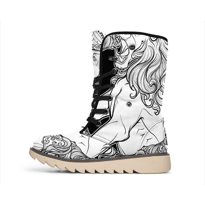 White And Black Leo Sign Print Winter Boots