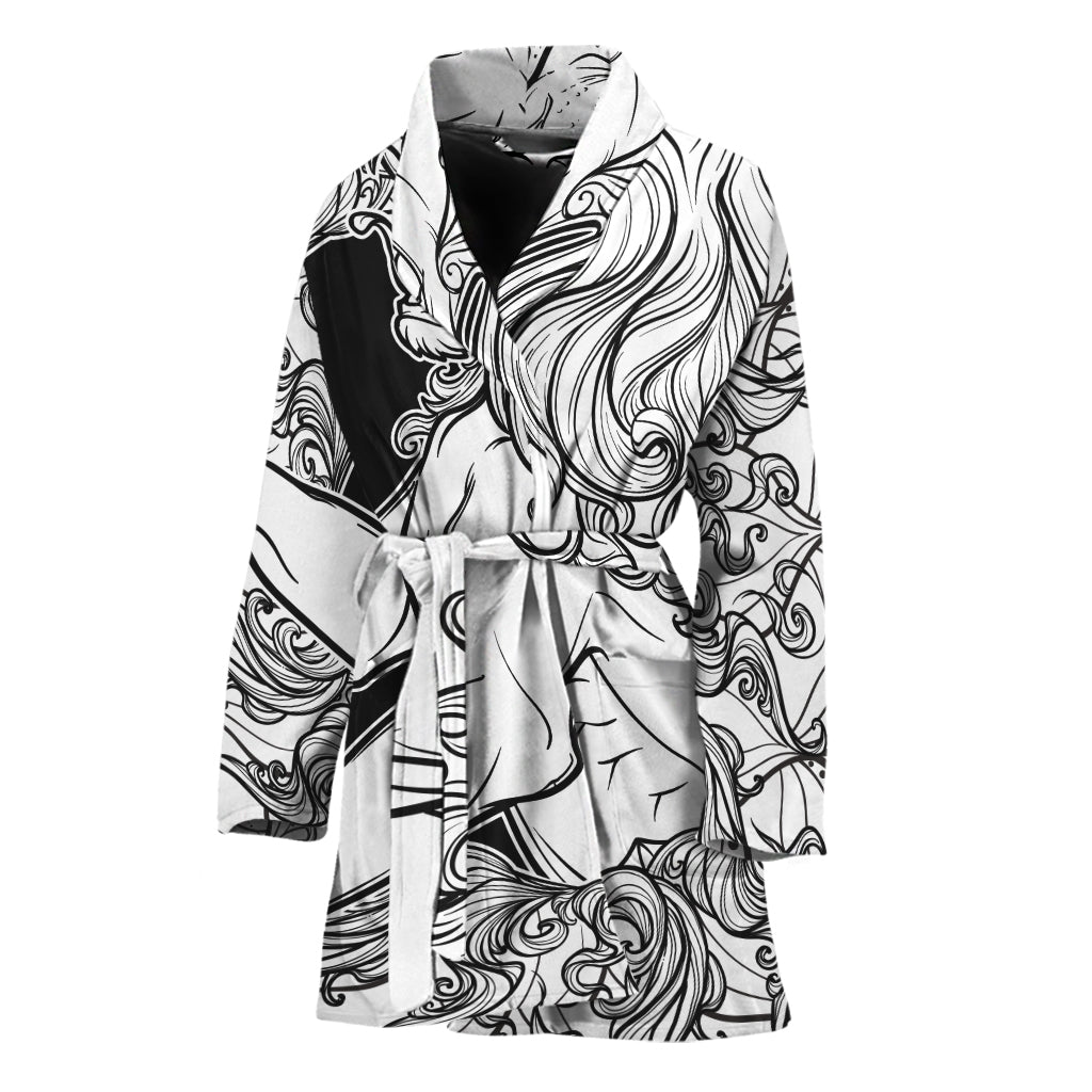White And Black Leo Sign Print Women's Bathrobe