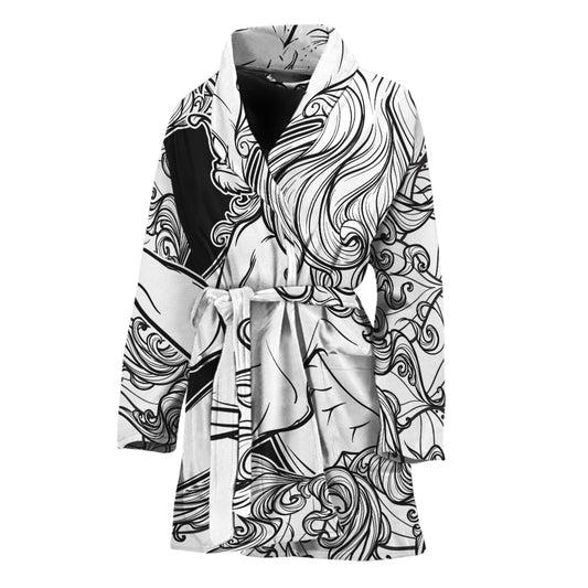 White And Black Leo Sign Print Women's Bathrobe