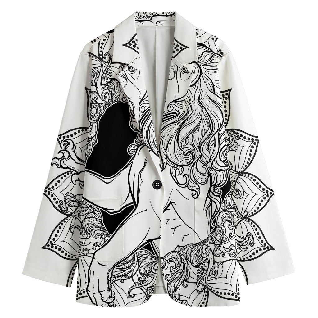 White And Black Leo Sign Print Women's Blazer