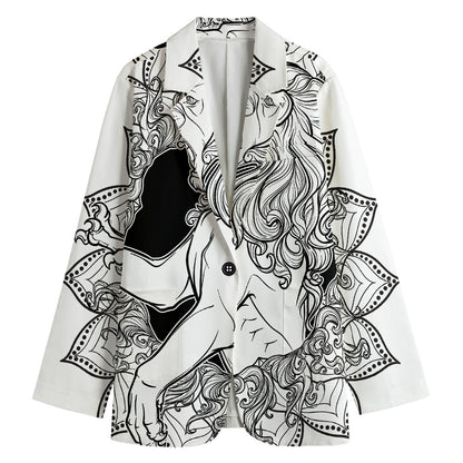 White And Black Leo Sign Print Women's Blazer