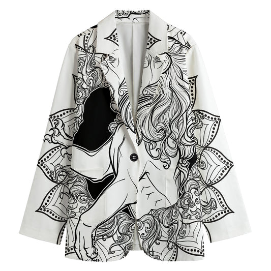 White And Black Leo Sign Print Women's Blazer