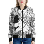 White And Black Leo Sign Print Women's Bomber Jacket