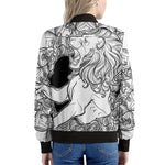 White And Black Leo Sign Print Women's Bomber Jacket