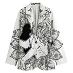 White And Black Leo Sign Print Women's Cotton Blazer