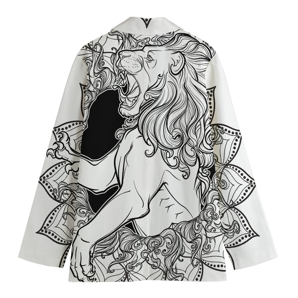 White And Black Leo Sign Print Women's Cotton Blazer