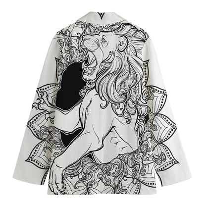 White And Black Leo Sign Print Women's Cotton Blazer
