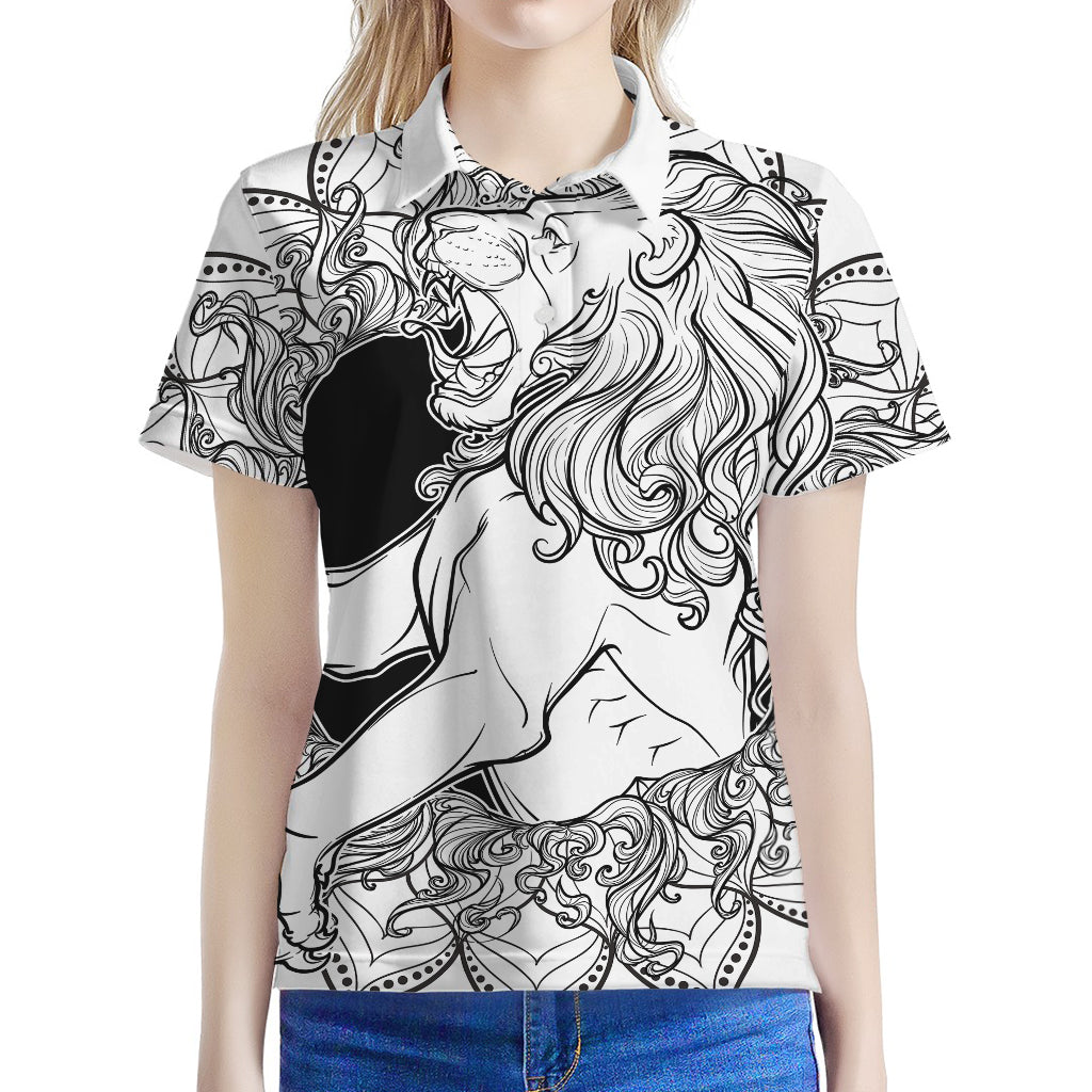 White And Black Leo Sign Print Women's Polo Shirt