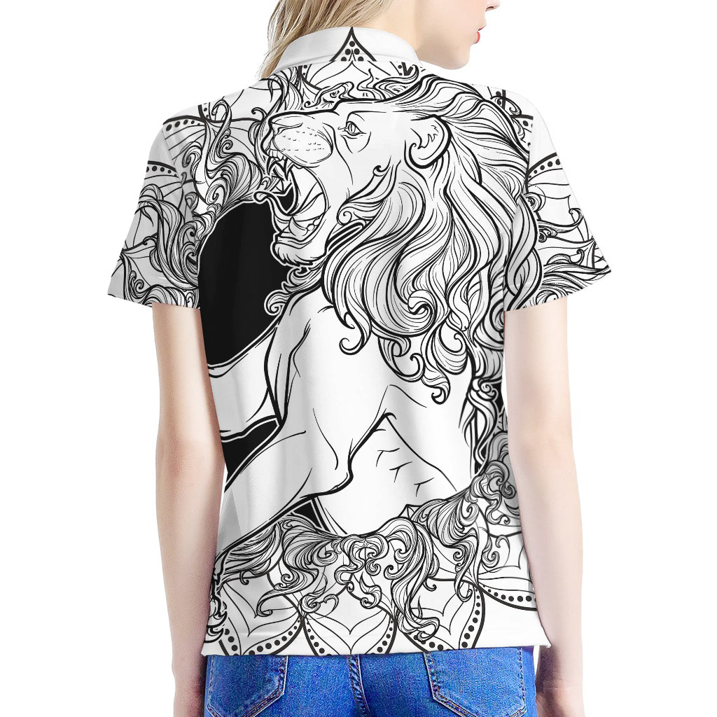 White And Black Leo Sign Print Women's Polo Shirt