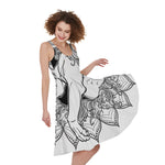 White And Black Leo Sign Print Women's Sleeveless Dress