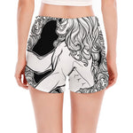 White And Black Leo Sign Print Women's Split Running Shorts