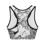 White And Black Leo Sign Print Women's Sports Bra