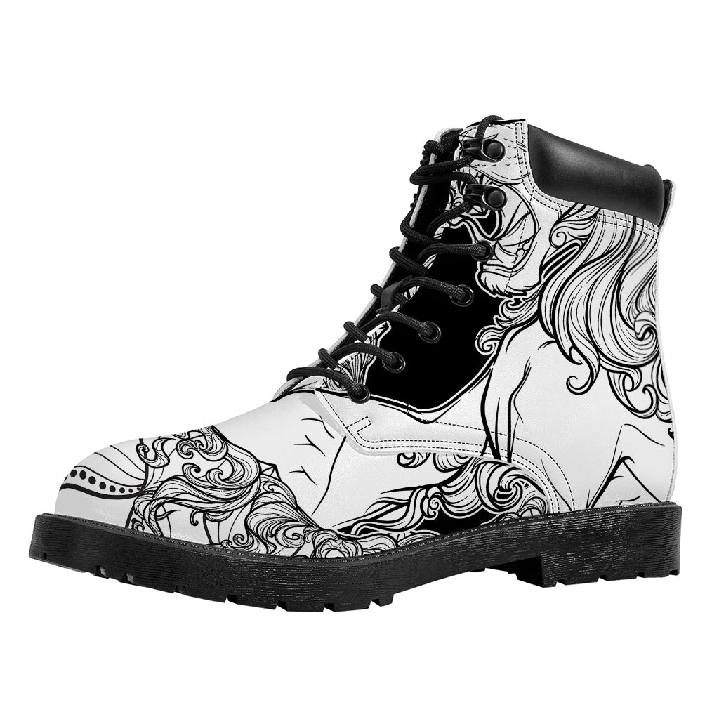 White And Black Leo Sign Print Work Boots