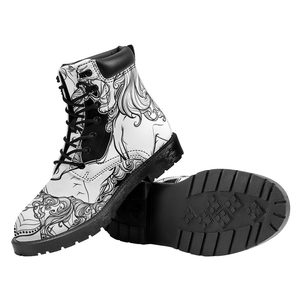 White And Black Leo Sign Print Work Boots