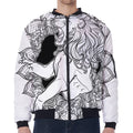 White And Black Leo Sign Print Zip Sleeve Bomber Jacket