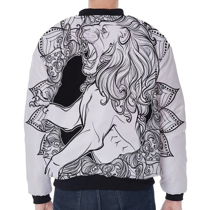 White And Black Leo Sign Print Zip Sleeve Bomber Jacket