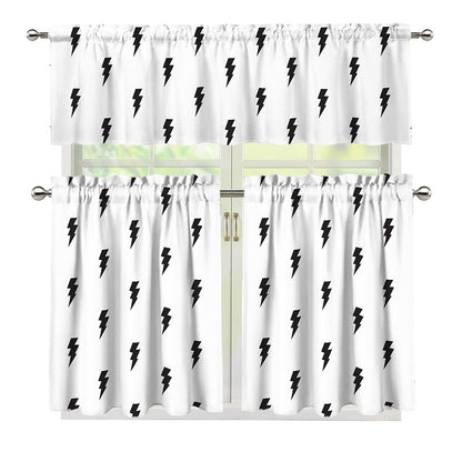 White And Black Lightning Pattern Print 3 Piece Kitchen Curtains