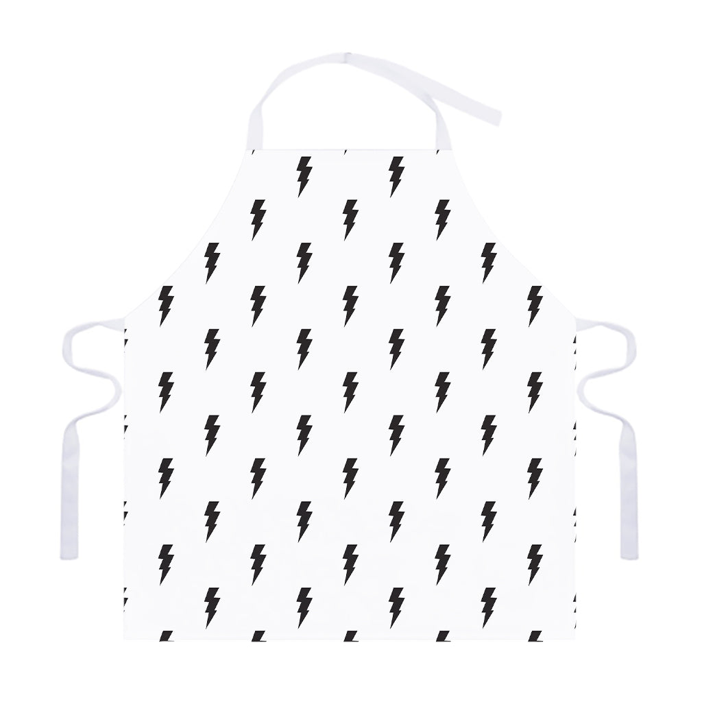White And Black Lightning Pattern Print Adjustable Apron