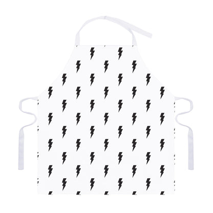 White And Black Lightning Pattern Print Adjustable Apron