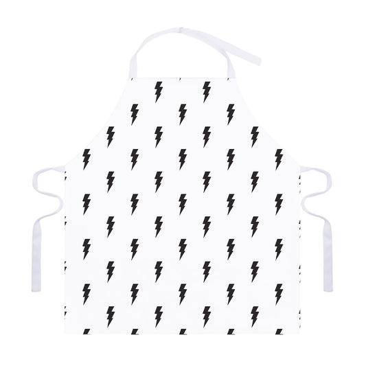 White And Black Lightning Pattern Print Adjustable Apron