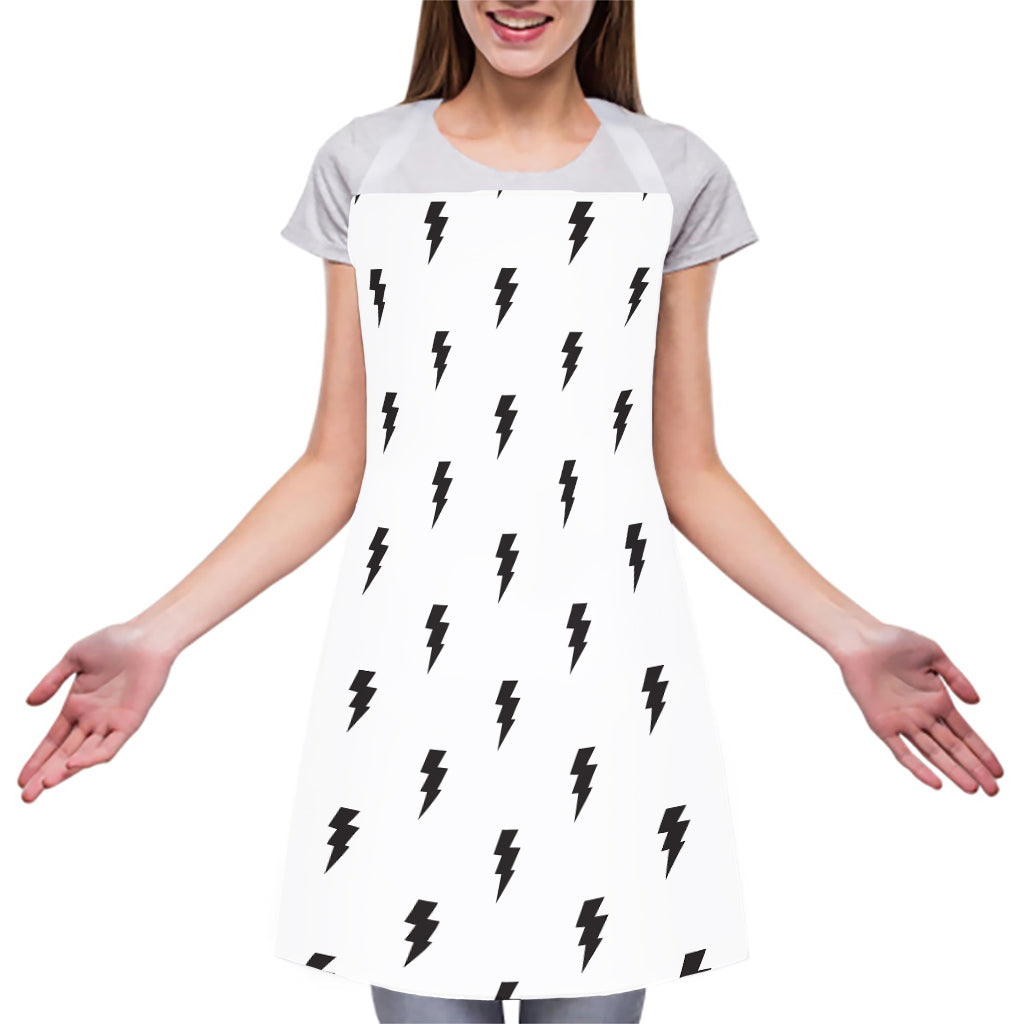 White And Black Lightning Pattern Print Adjustable Apron