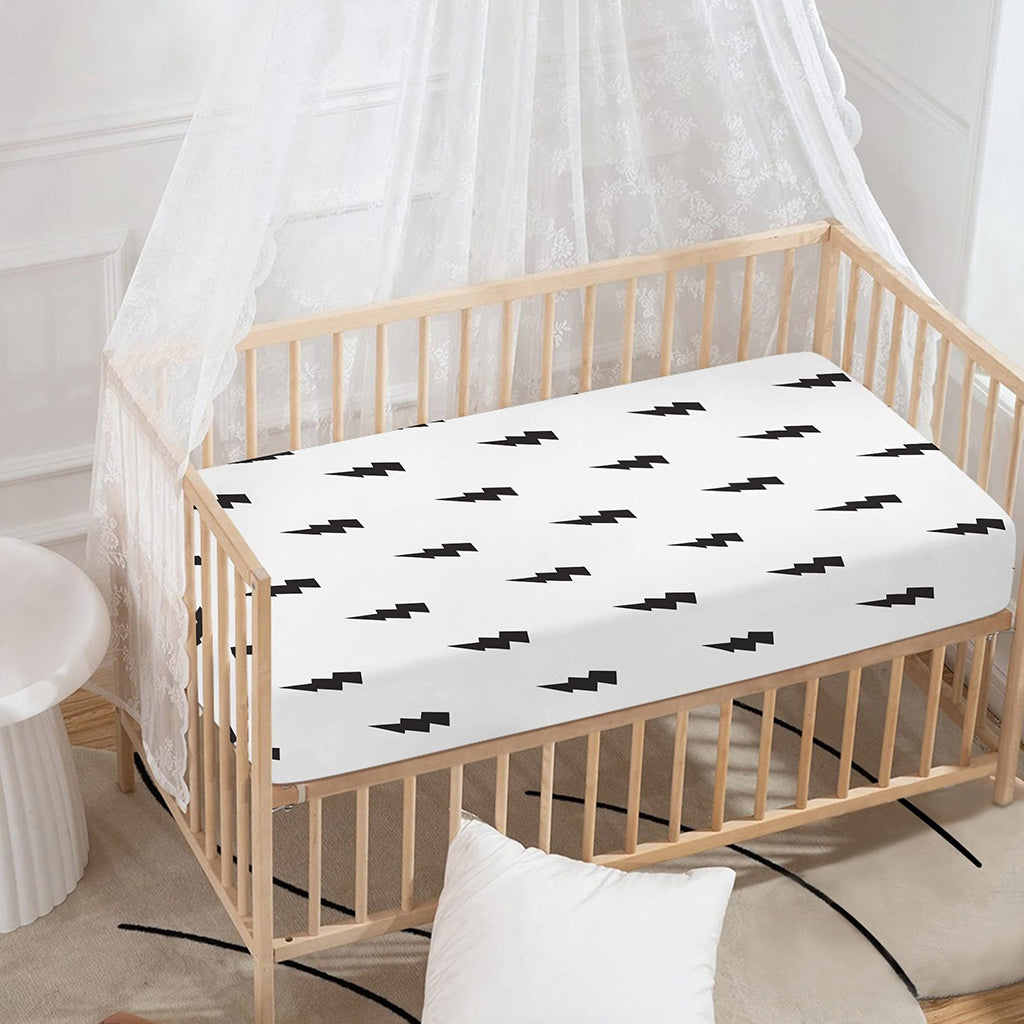 White And Black Lightning Pattern Print Baby Crib Sheet